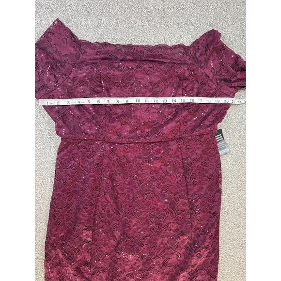 NWT Torrid Dress Size 18 Off the Shoulder Lace Sequin Cocktail Holiday Burgundy - Picture 6 of 11